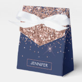 Monogram Glitter Blush Roze Goud Navy Blauwe Bedankdoosjes (Voorkant Zijde)