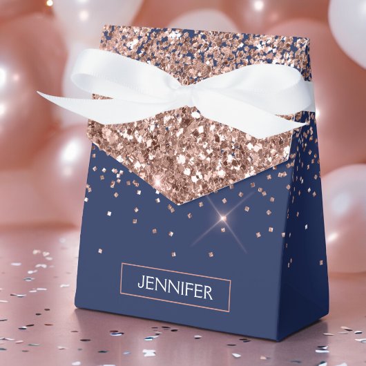 Monogram Glitter Blush Roze Goud Navy Blauwe Bedankdoosjes