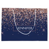 Monogram Glitter Blush Roze Goud Navy Blauwe Groot Cadeauzakje (Achterkant)