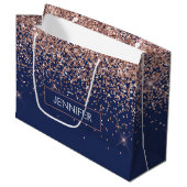 Monogram Glitter Blush Roze Goud Navy Blauwe Groot Cadeauzakje (Voorkant Gekanteld)