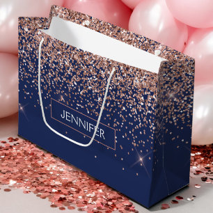 Monogram Glitter Blush Roze Goud Navy Blauwe Groot Cadeauzakje