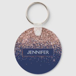 Monogram Glitter Blush Roze Goud Navy Blauwe Sleutelhanger
