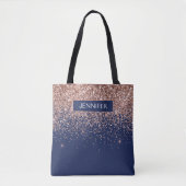 Monogram Glitter Blush Roze Goud Navy Blauwe Tote Bag (Voorkant)