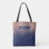 Monogram Glitter Blush Roze Goud Navy Blauwe Tote Bag (Achterkant)