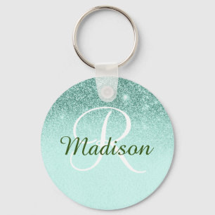 Monogram Glitter Cadeau Ombre Groen Mint Sleutelhanger