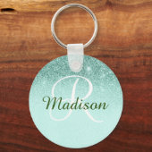 Monogram Glitter Cadeau Ombre Groen Mint Sleutelhanger (Voorkant)