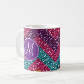 Monogram Glitter Chevron Pink Paars Blauwgroen Sin Koffiemok (Voorkant links)