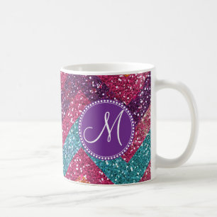 Monogram Glitter Chevron Pink Paars Blauwgroen Sin Koffiemok
