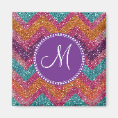 Monogram Glitter Chevron Pink Paars Blauwgroen Sin Magneet (Voorkant)