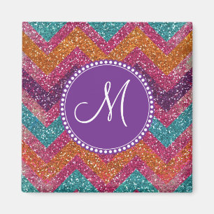 Monogram Glitter Chevron Pink Paars Blauwgroen Sin Magneet