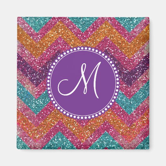 Monogram Glitter Chevron Pink Paars Blauwgroen Sin Magneet (Voorkant)