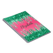 Monogram Glitter Drips Roze Groen Trendy Glam Notitieboek (Rechterzijde)