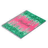 Monogram Glitter Drips Roze Groen Trendy Glam Notitieboek (Linkerzijde)