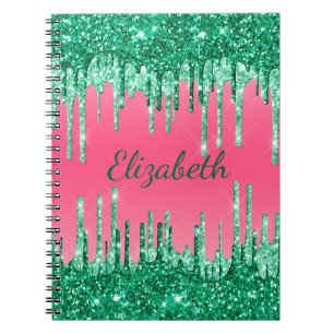 Monogram Glitter Drips Roze Groen Trendy Glam  Notitieboek