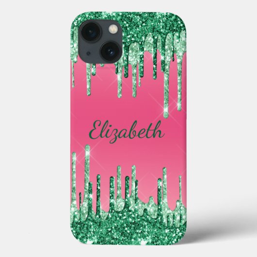 Monogram Glitter druppelt roze groene rendie af Case-Mate iPhone Case (Achterkant)