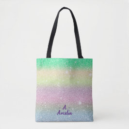Monogram Glitter Eenhoorn Worp Moderne Minimalist Tote Bag