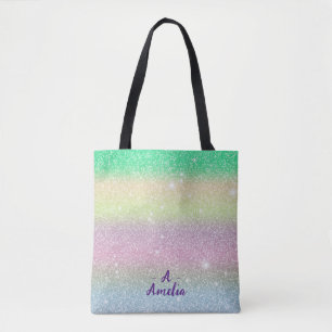 Monogram Glitter Eenhoorn Worp Moderne Minimalist Tote Bag
