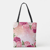 Monogram Glitter Floral roze design Tote Bag (Achterkant)