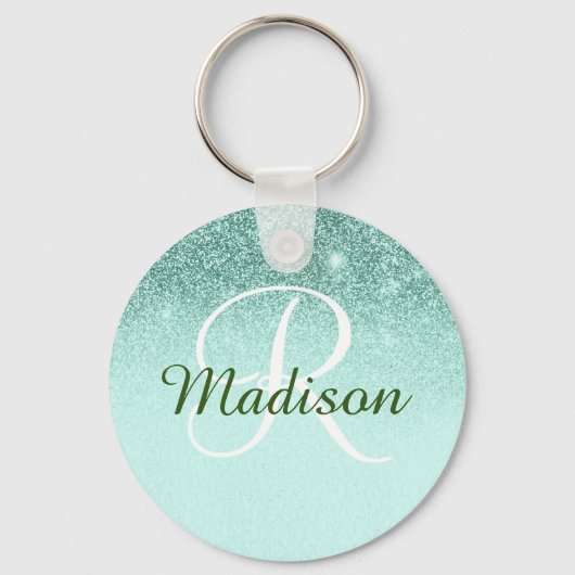Monogram Glitter Gift Ombre Green Mint Sleutelhanger (Voorkant)