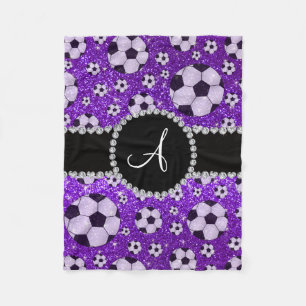 Monogram glitter indigo paarse voetballen fleece deken