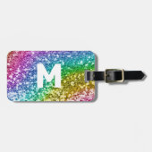 Monogram Glitter Look Gepersonaliseerde Regenboog Bagagelabel (Voorkant horizontaal)