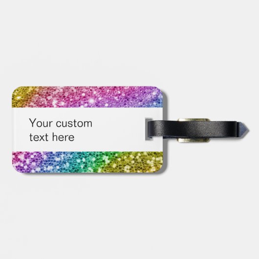 Monogram Glitter Look Gepersonaliseerde Regenboog Bagagelabel (Achterkant horizontaal)