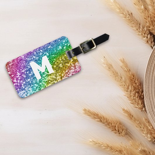 Monogram Glitter Look Persoonlijke Regenboog Bagagelabel