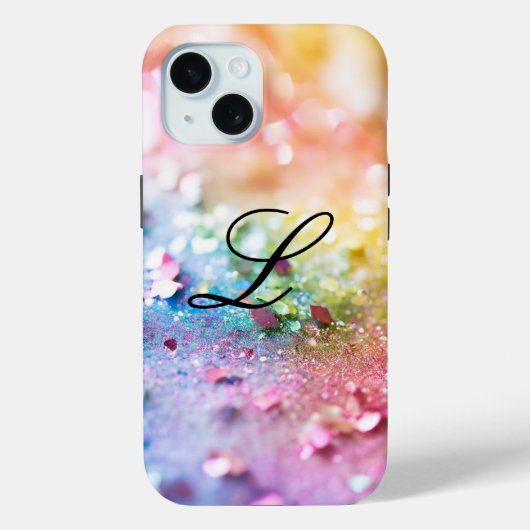 Monogram Glitter Rainbow Achtergrond Case-Mate iPhone Case (Achterkant)