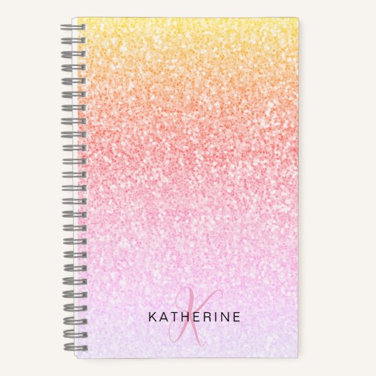 Monogram Glitter Rainbow Glitter Feminine Notitieboek (Voorkant)