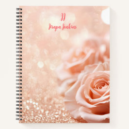 Monogram Glitter Roos Gouden Achtergrond en Roos Notitieboek