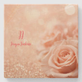 Monogram Glitter Roos Gouden Achtergrond en Roos Stenen Onderzetter (Voorkant)