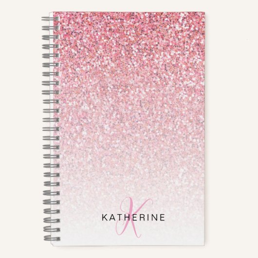 Monogram Glitter Roze Sparkle Vrouwelijk Notitieboek (Voorkant)