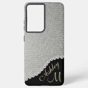 Monogram Glitter Silver Glam Samsung Galaxy Hoesje