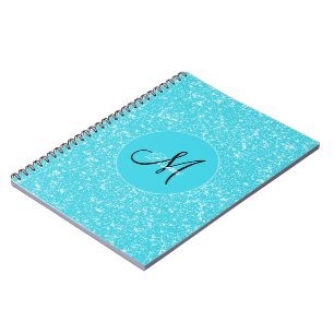 Monogram Glitter Sparkle Blauwgroen White Girly El Notitieboek