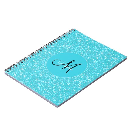 Monogram Glitter Sparkle Blauwgroen White Girly El Notitieboek (Linkerzijde)