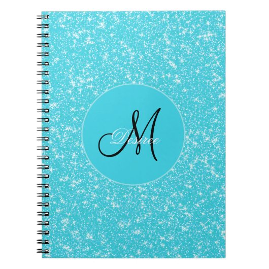 Monogram Glitter Sparkle Blauwgroen White Girly El Notitieboek (Voorkant)
