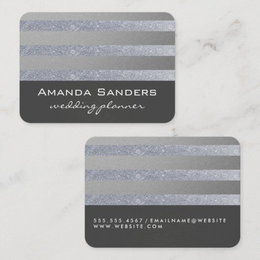 Monogram Glitter Strepen / Grijs Visitekaartje (Voorkant / Achterkant)