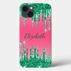 Monogram Glitterdruppels Roze Groen Trendy Case-Mate iPhone Case