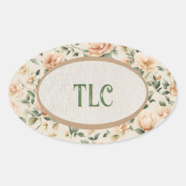 Monogram Glitterend Perzik Pioen Waterverf Bloem Ovale Sticker
