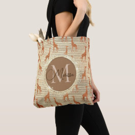 Monogram Glitterij Giraffe op goudfolie Tote Bag