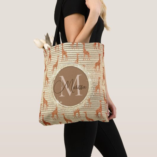Monogram Glitterij Giraffe op goudfolie Tote Bag (Dichtbij)