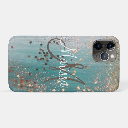 Monogram Glitterij Sterren op Blauwgroen Gepersona Case-Mate iPhone Case (Achterkant (horizontaal))