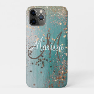Monogram Glitterij Sterren op Blauwgroen Gepersona Case-Mate iPhone Case