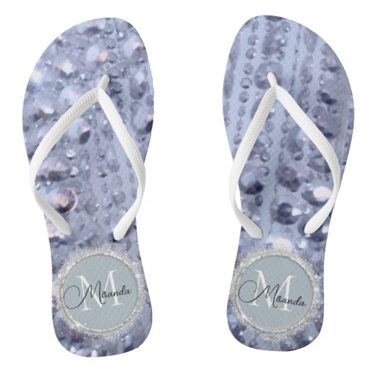 Monogram Glittery Blue Beads Teenslippers (Voetbed)