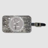 Monogram Glittery Silver Stringed Beads Bagagelabel (Voorkant (horizontaal))