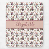 Monogram Gnomen Baking Cupcakes Donuts Pink Script Muismat (Voorkant)