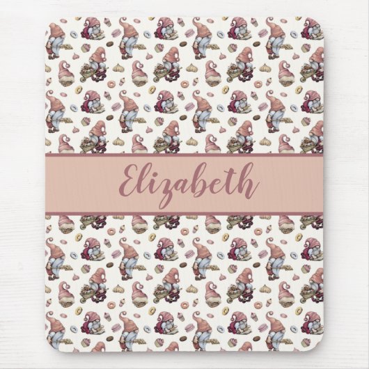 Monogram Gnomen Baking Cupcakes Donuts Pink Script Muismat (Voorkant)