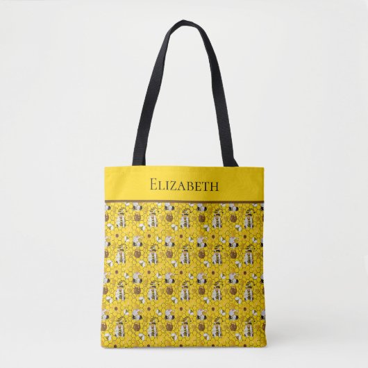 Monogram: Gnomes Yellow Sunflower bijen Honing Tote Bag (Voorkant)