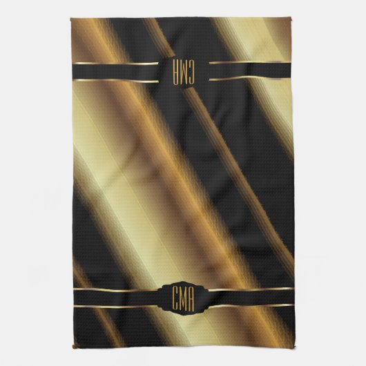 Monogram Gold Abstract Diagonal Stripes Theedoek (Verticaal)