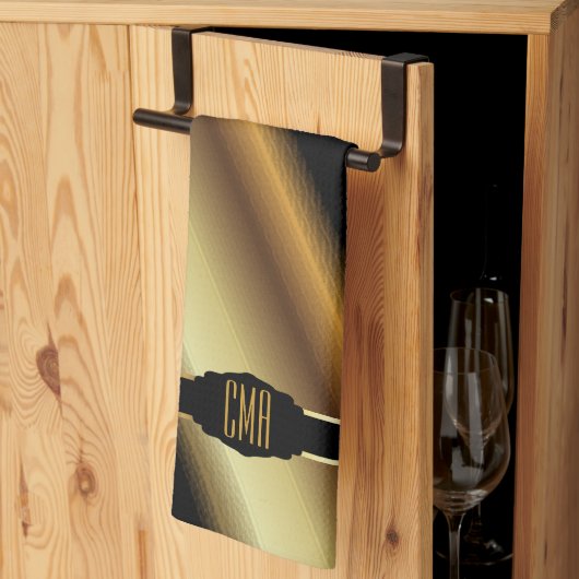 Monogram Gold Abstract Diagonal Stripes Theedoek (Derde Gevouwen)